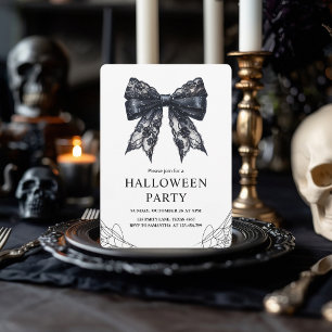 Elegant Black Bow Halloween Party  Holiday Card