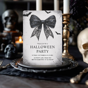 Elegant Black Bow Halloween Party Holiday Card