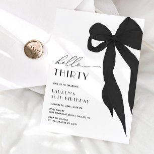 Elegant Black Bow Hello Thirty 30th Birthday Invitation