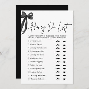 Elegant Black Bow Honey Do List Bridal Shower Game Invitation