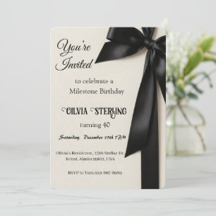 Elegant Black Bow Milestone Birthday Invitation