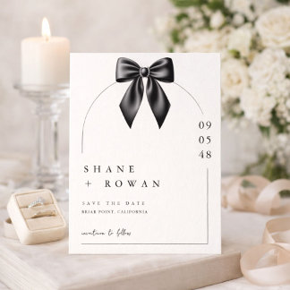 Elegant Black Bow Minimalist Save the Date Wedding