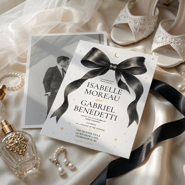 Elegant Black Bow Minimalist Wedding  Invitation (Creator Uploaded)