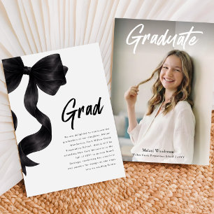 Elegant Black Bow Modern Photo Graduation Announcement