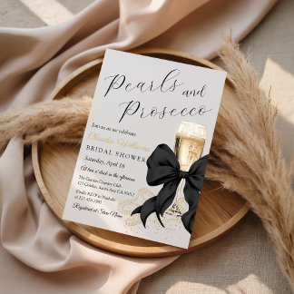 Elegant Black Bow Pearls Bridal Shower Invitation