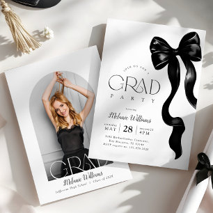 Elegant Black Bow Photo Grad Party Invitation
