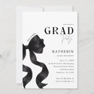 Elegant Black Bow Photo Graduation Grad Party Invitation