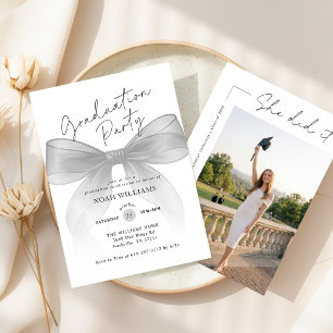 Elegant Black Bow Photo Graduation Party Invitation