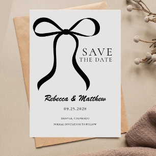 Elegant Black Bow Romantic Black and White Wedding Save The Date