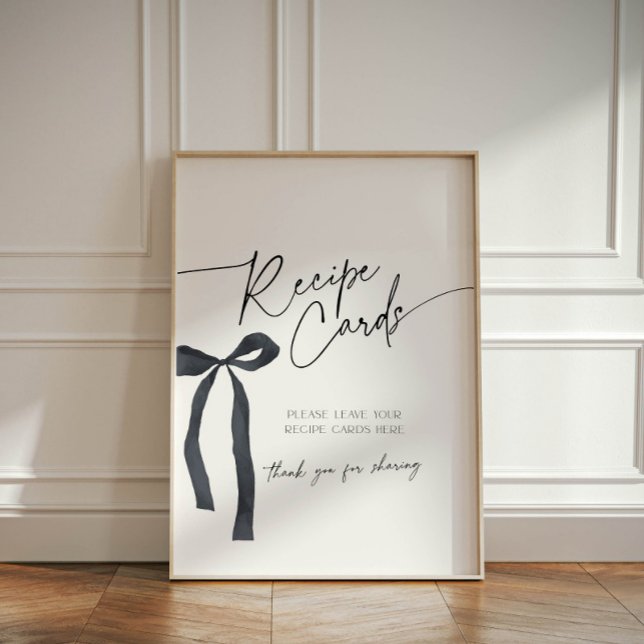 Elegant Black Bow She's Tying the Knot Recipe Card Pedestal Sign (Elegant black bow recipe cards sign for Bridal Shower theme She's tying the knot)