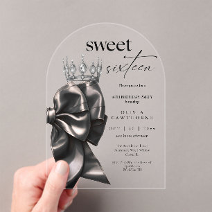 Elegant Black Bow ⎮ Sweet 16 Birthday Acrylic Invitations