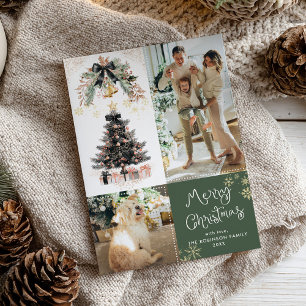 Elegant Black Bow Tree Merry Christmas 2 Photo Holiday Card