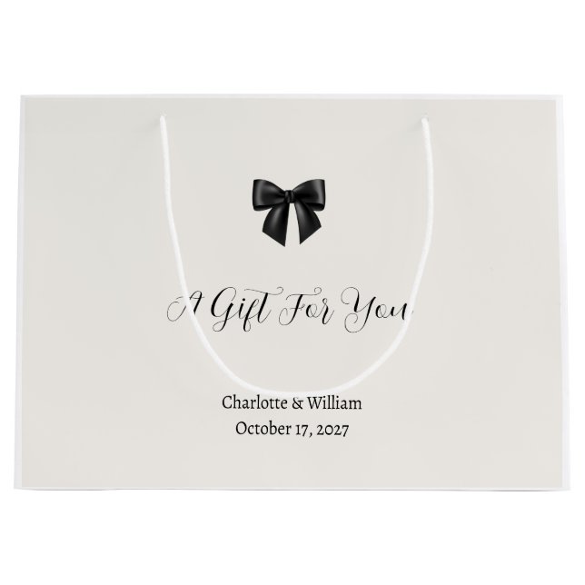 Elegant Black Bow Wedding Favour Large Gift Bag (Front)