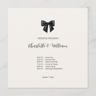 Elegant Black Bow Wedding Flat Program Card