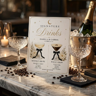 Elegant Black Bow Wedding Signature Drinks Sign