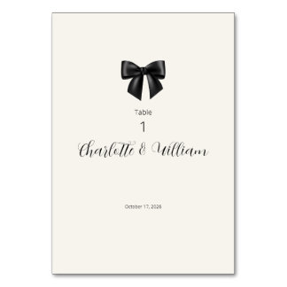 Elegant Black Bow Wedding Table Number Card
