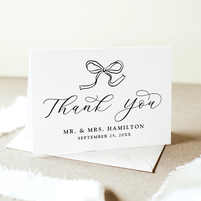 Elegant Black Bow Wedding Thank You Card (Creator Uploaded)