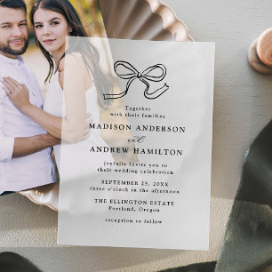 Elegant Black Bow Wedding Vellum Invitations