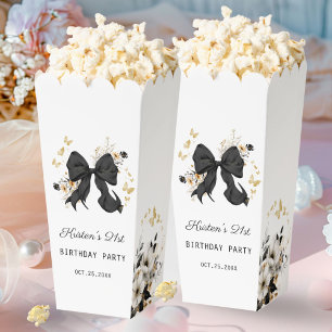 Elegant Black Bow Wildflowers Popcorn Favor Box