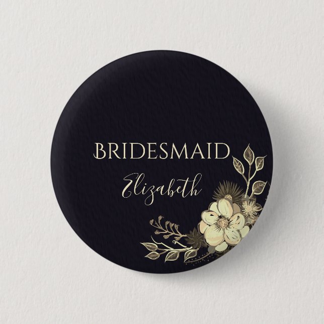 Elegant Black Bridesmaid 6 Cm Round Badge (Front)