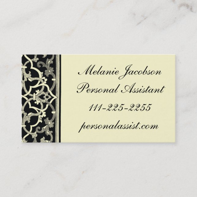Elegant Black Brocade border business card (Front)