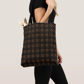 Elegant Black Bronze Floral Lattice Pattern Tote Bag