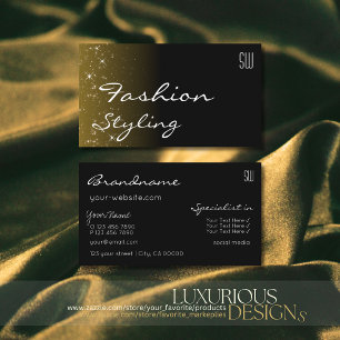 Elegant Black Brown Glitter Stars with Monogram Business Card