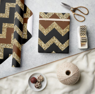 Elegant black &brown gold glitter chevron pattern wrapping paper