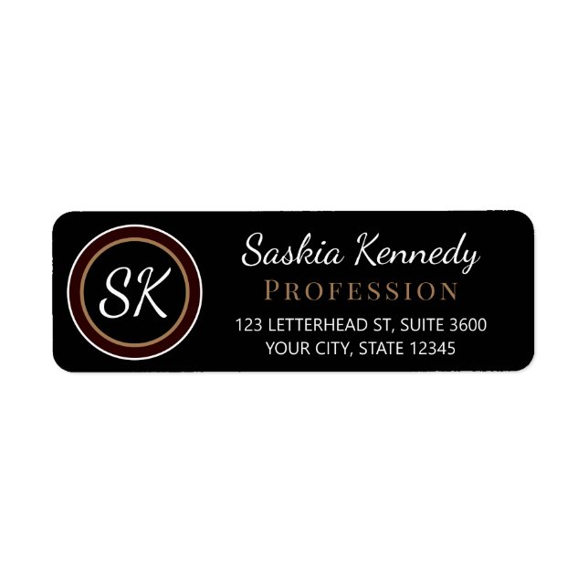 Elegant Black Brown Mix Monogram Return Address Label (Front)