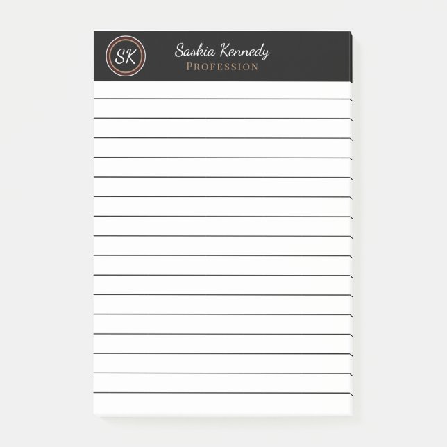 Elegant Black Brown Mix Professional Monogram Post-it Notes (Front)