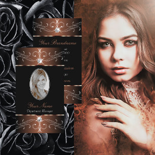 Elegant Black Brown Ornate Ornaments with Photo Business Card