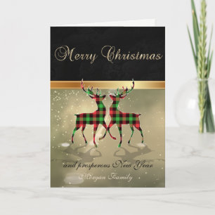 Elegant Black,Buffalo Plaid Christmas Deers Holiday Card