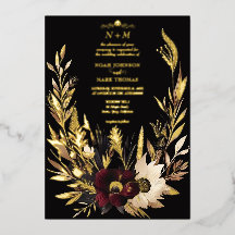 Elegant Black Burgundy and Gold Floral Boho