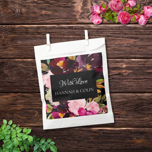 Elegant Black Burgundy Pink Floral Frame Favour Bag (Creator Uploaded)