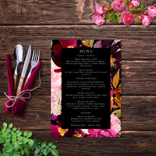 Elegant Black Burgundy Pink Floral Frame Menu