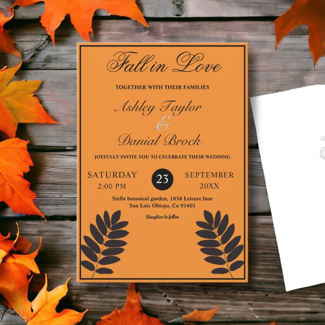 Elegant Black Burnt Orange Rustic Fall Wedding Invitation (Creator Uploaded)