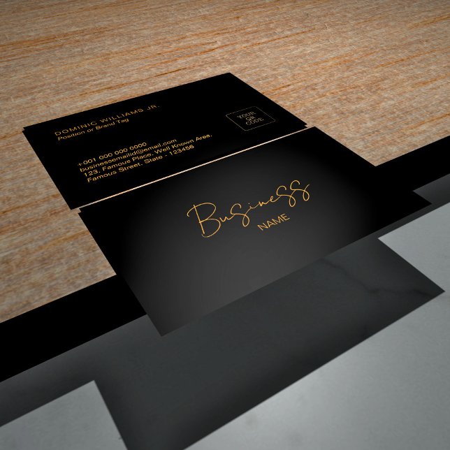 Elegant Black Business Card with QR Code | DP7 (black, golden, premium, minimal, attractive, best, Elegant Black and Gold business card, template)