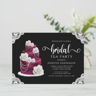 Elegant Black Cake And Lace Bridal Tea Party Invitation