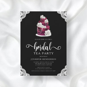 Elegant Black Cake & Lace Bridal Shower Tea Party Invitation