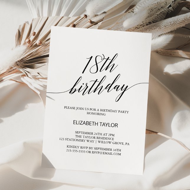 Elegant Black Calligraphy 18th Birthday Invitation (Creator Uploaded)