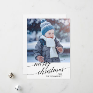 Elegant Black Calligraphy 1 Photo Year In Review  Holiday Card
