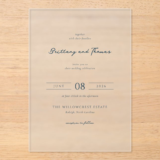 Elegant Black Calligraphy Acrylic Invitations (Front)