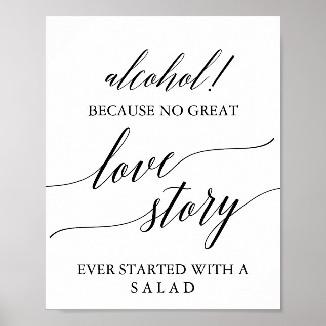Elegant Black Calligraphy Alcohol Love Story Sign (Front)
