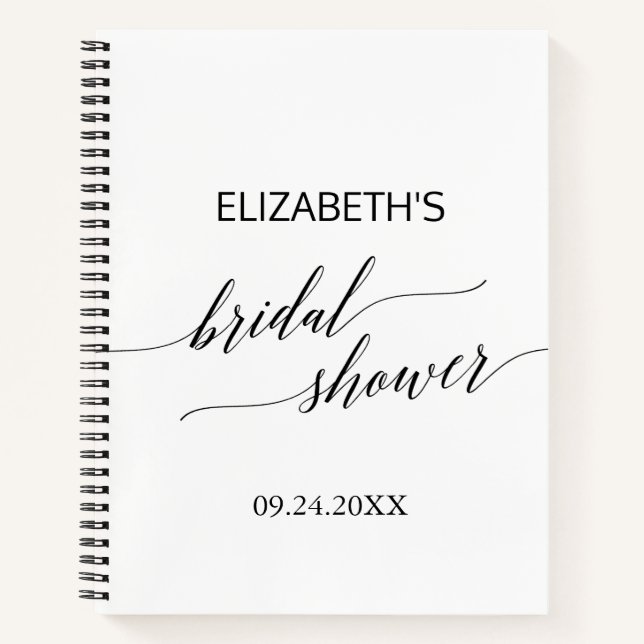 Elegant Black Calligraphy Bridal Shower Gift List Notebook (Front)