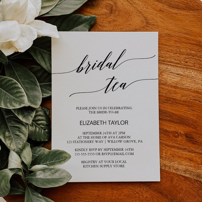 Elegant Black Calligraphy Bridal Tea Invitation (Creator Uploaded)