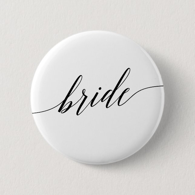 Elegant Black Calligraphy Bride Bridal Shower 6 Cm Round Badge (Front)