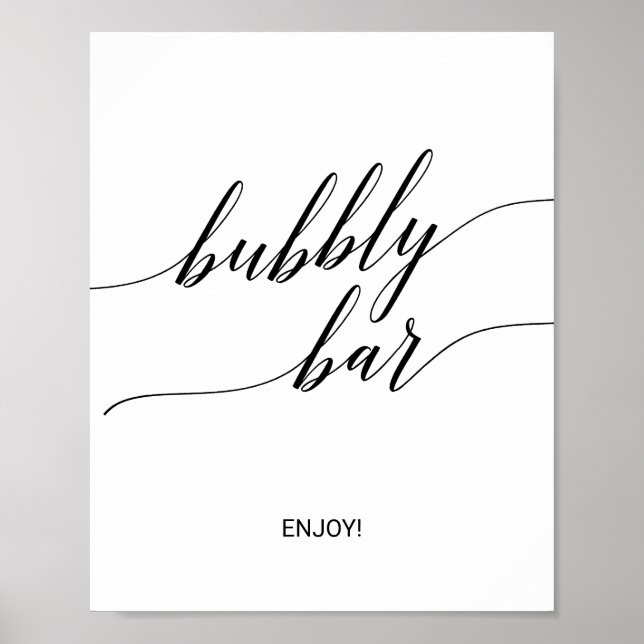 Elegant Black Calligraphy Bubbly Bar Sign (Front)
