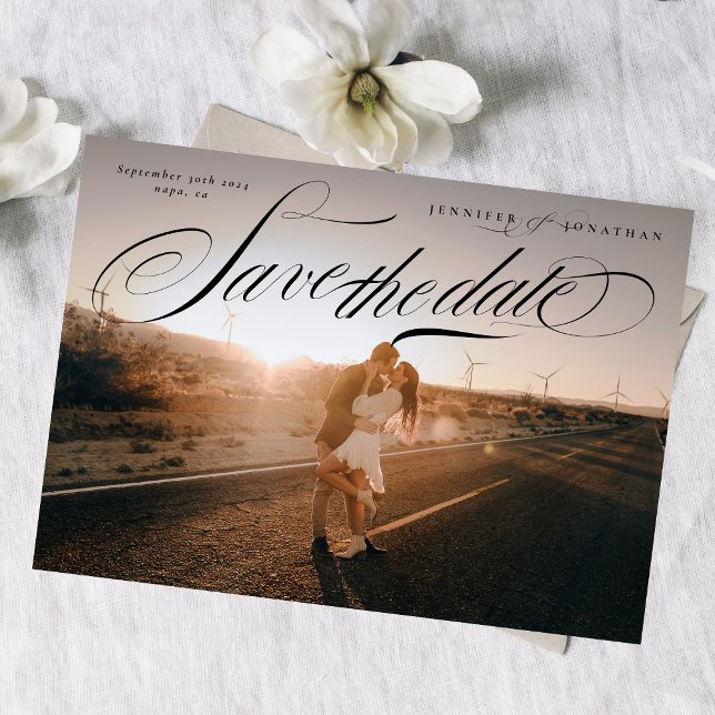 Elegant Black Calligraphy Classic QR Code Photo Save The Date (Creator Uploaded)