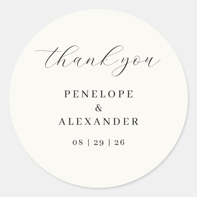 Elegant Black Calligraphy Classic Round Sticker (Front)