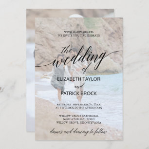 Elegant Black Calligraphy   Faded Photo Wedding In Invitation